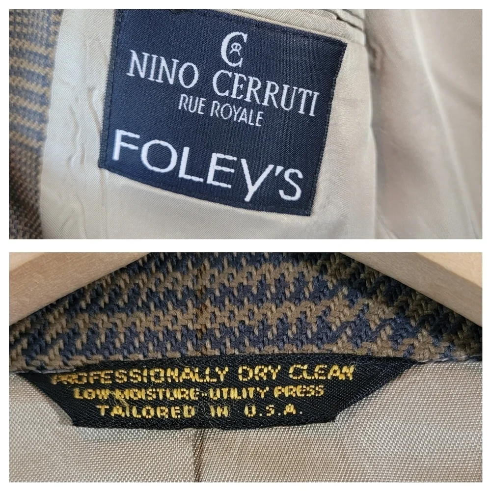 NINO CERRUTI Rue Royale Men's  Houndstooth Wool  Blazer Suit Size 44R Business